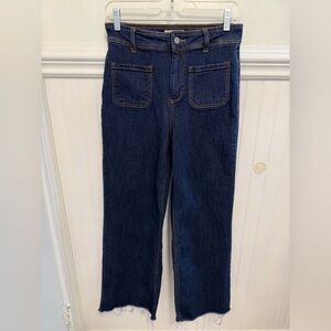 Oat New York Women's Straight Leg Dark Blue Jeans with Front Patch Pockets